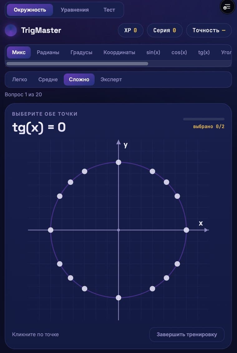 TrigMaster — интерактивная тригонометрическая окружность